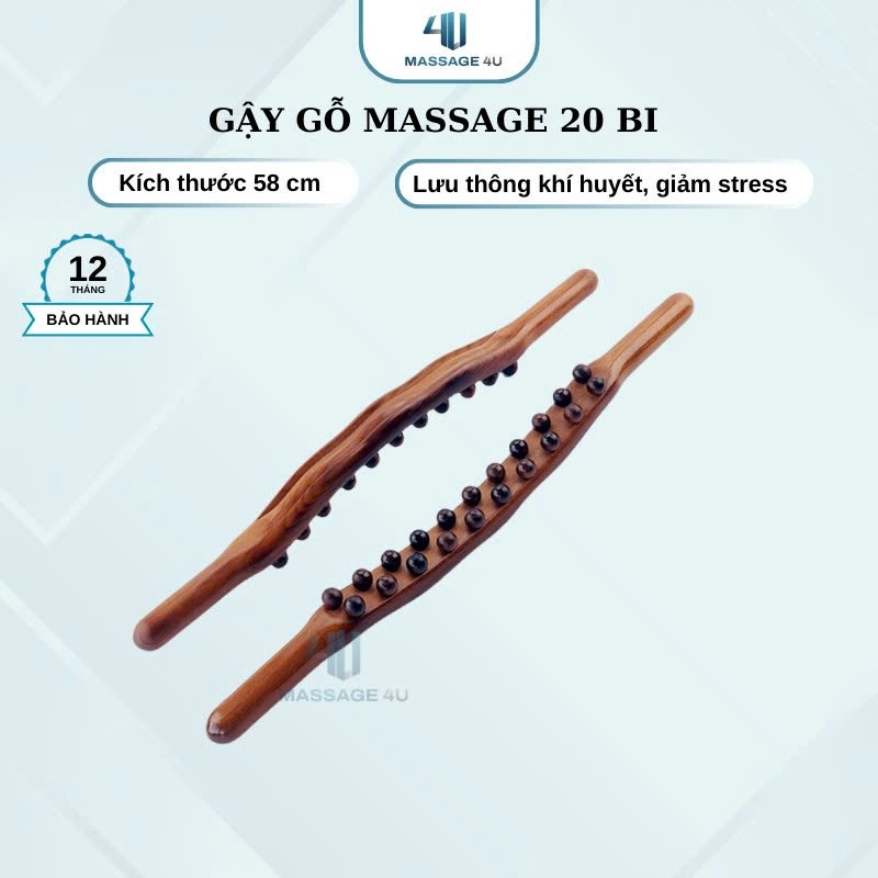 Gậy gỗ massaage body đả thông kinh lạc gậy gỗ vạn năng massage body 20 bi gậy mát xa giảm mỡ 2 hàng bi gỗ sồi cao cấp