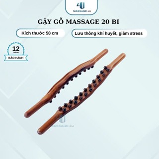 Gậy gỗ massaage body đả thông kinh lạc gậy gỗ vạn năng massage body 20 bi gậy mát xa giảm mỡ 2 hàng bi gỗ sồi cao cấp
