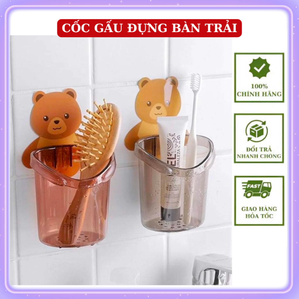 Cốc dán tường để đồ đa năng hình gấu