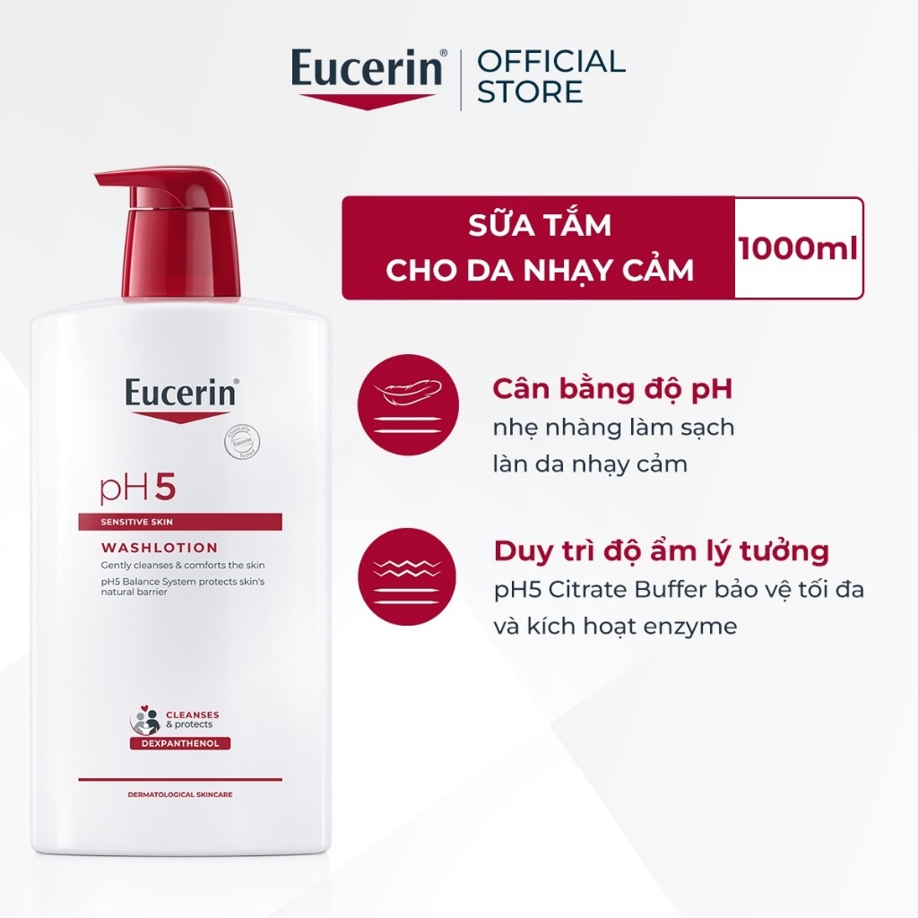 [Hannah x Eucerin] Sữa Tắm Cho Da Nhạy Cảm Eucerin pH5 Sensitive Skin Washlotion 1000ml