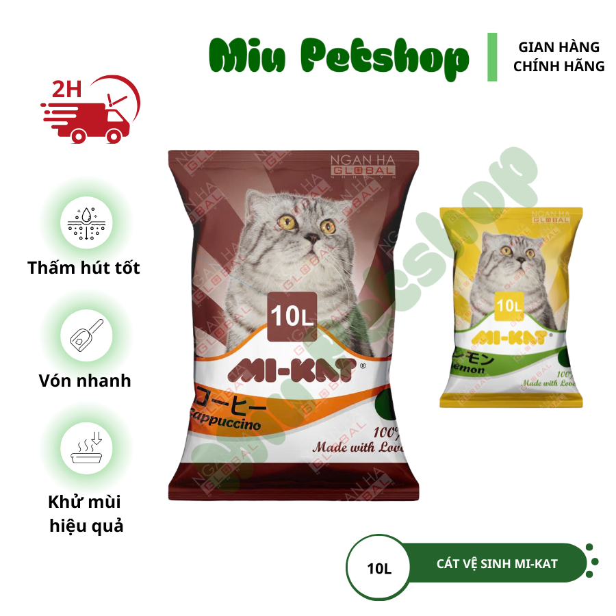Cát vệ sinh cho mèo MIKAT 10L, Cát vệ sinh cho mèo khử mùi, vón cục tốt