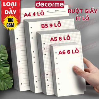  Ruột sổ còng ít lỗ 3 4 6 9 lỗ giấy Refill A4 B5 A5 A6 A7 làm sổ planner bullet journal DECORME 