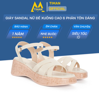  Giày sandal Timanvn CG212 đế xuồng nữ 6 phân cao gót quai ngang đế cao dáng bánh mì bảo hành 1 năm 