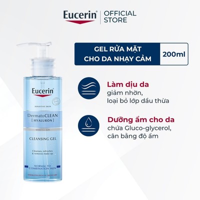[KOL x Eucerin] Gel rửa mặt cấp ẩm cho da nhạy cảm Eucerin DermatoCLEAN Cleansing Gel 200ml