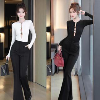  Set K68   áo và quần   áo body suit phối quần loe cạp cao 
