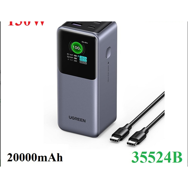 Pin sạc dự phòng Nexode 20000mAh 130W sạc nhanh 3 cổng Ugreen 35524B có màn hình cao cấp