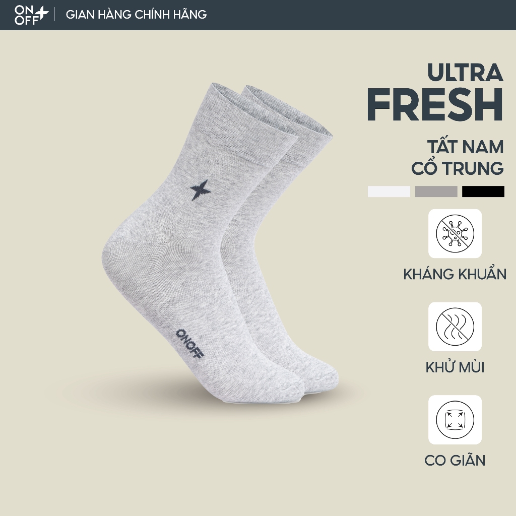 Tất vớ nam cổ trung Cotton công nghệ ULTRA FRESH kháng khuẩn khử mùi - ONOFF 18AQ24A151