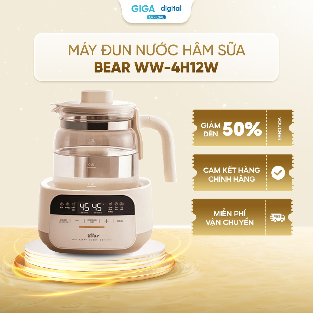 Máy đun nước và hâm sữa Bear WW-4H12W - Dung Tích 1.3L - Pha sữa, rã đông sữa mẹ - Giữ ấm 72h - Khử 