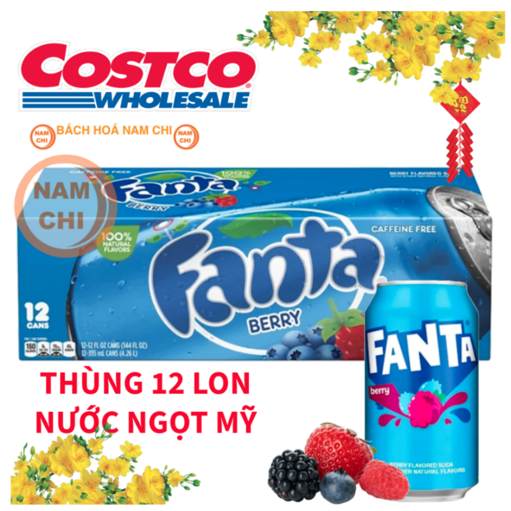 [THÙNG 12 LON] Nước Ngọt Mỹ Fanta Berry Mâm Xôi 355ML Quà Tết Sang Trọng Sẵn Ship Hỏa Tốc
