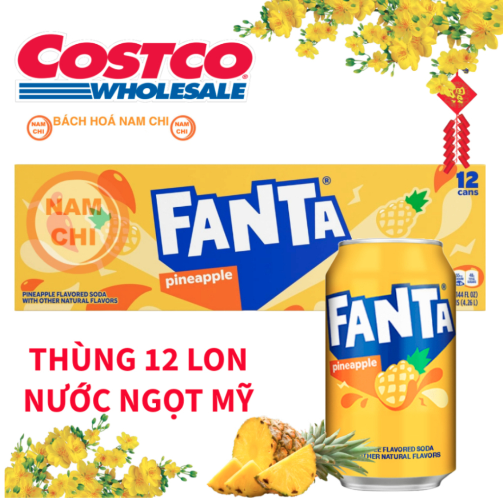 [THÙNG 12 LON] Nước Ngọt Mỹ Fanta Dứa 355ML Quà Tết Sang Trọng Sẵn Ship Hỏa Tốc