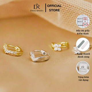  Khuyên tai bạc nữ S925  1 đôi  D'ROSY vòng tròn đeo vành tai cá tính thương hiệu D'ROSY JEWELRY KT19 