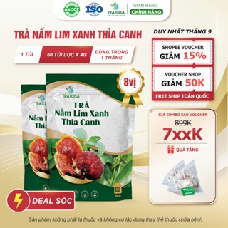 Trà nấm lim xanh thìa canh Tratosa 8 Vị thảo dược, 1 gói 60 túi lọc dùng được 1 tháng, an toàn từ thiên nhiên
