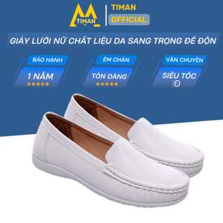  Giày lười nữ Timanvn XS03 chất liệu da PU kiểu mọi màu trắng độn đế 2cm trung niên nữ bảo hành 1 năm 