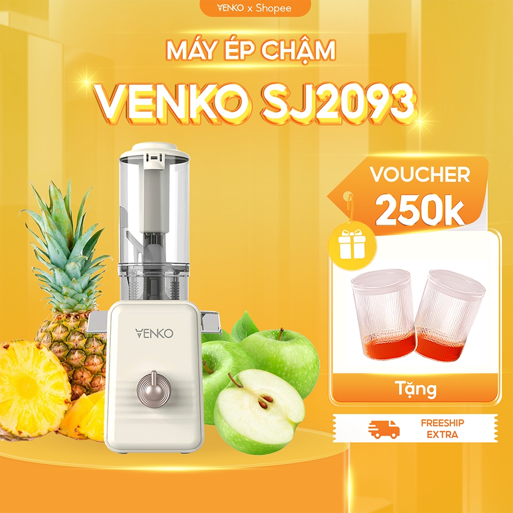 Máy ép chậm Venko SJ2093 Trục ép xoắn ốc Miệng phễu 930mm Ép nguyên quả Máy ép trái cây Có đảo chiều Công suất 150w