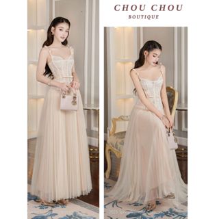    Sẵn - Hỏa Tốc   Đầm Tiệc Ren 2 Dây Đính Nơ Chuẩn CHOUCHOU Sang Chảnh 
