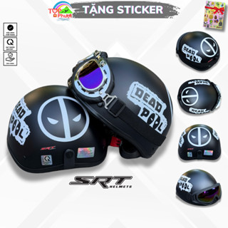 Nón bảo hiểm nửa đầu 1/2 có kính tem Dead pool trắng cute