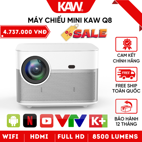 Máy chiếu giá rẻ mini siêu nét KAW Q8 Chất lượng tốt, độ sáng cao, xem được cả ban ngày như TV