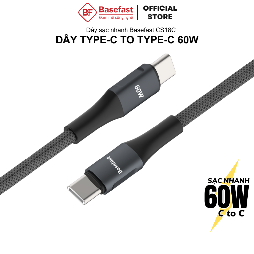 Dây sạc nhanh Type C Basefast Cáp dù C to C dài 1m 2m siêu bền cho Phone 15 16 17 samsung xiaomi ...
