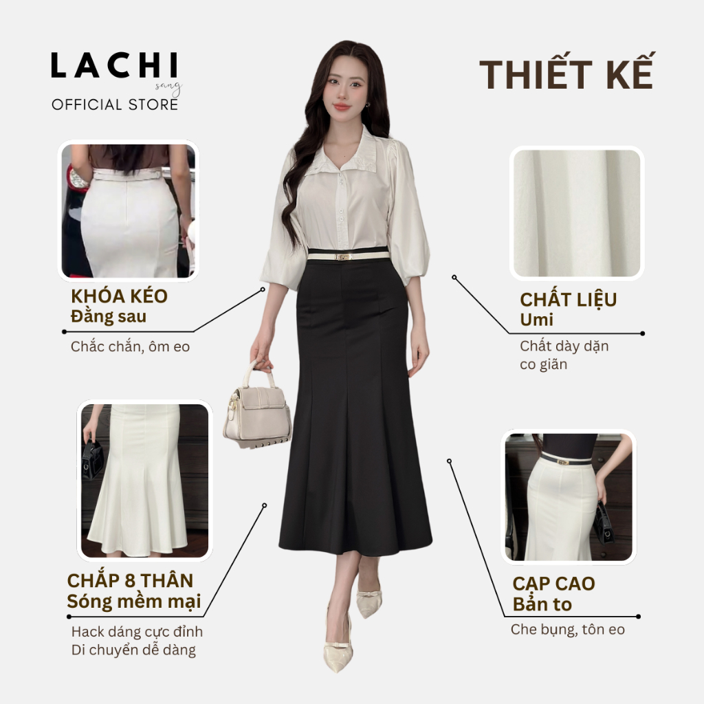 Chân váy đuôi cá dáng dài công sở LACHI ôm body cạp cao hách dáng xẻ tà sau cao cấp bigsize LC-CV48 | BigBuy360 - bigbuy360.vn