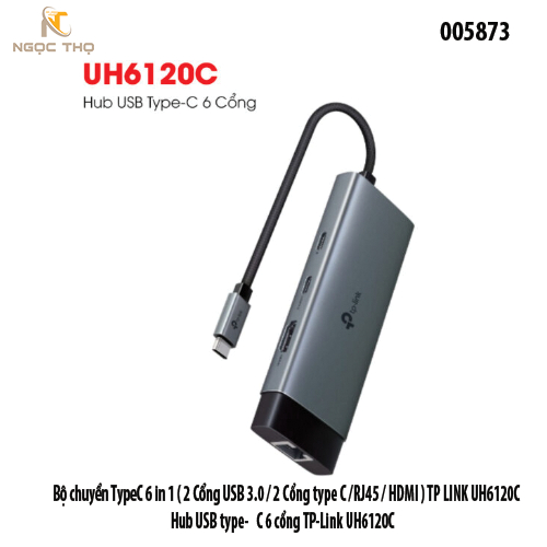 Bộ chuyển đổi USB Type-C 6-in-1 TP-Link UH6120C – HDMI 4K@60Hz | LAN Gigabit | USB 3.0 5Gbps | PD 10