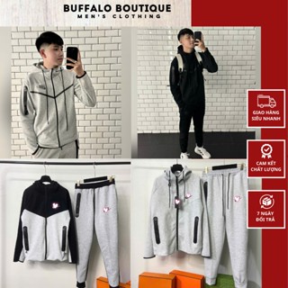 888 Bộ Nỉ Nam Thu Đông Nai Kỳ Tech hai mặt cổ bo dày dặn boy phố Set đồ nam nữ phối chéo ngực