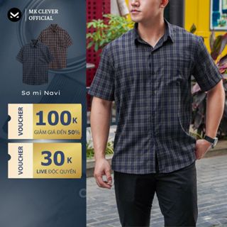 Áo Sơ Mi nam kẻ Navi MKCLEVER Chất kẻ lạnh Hàn mềm mịn, thoáng mát, chống nhăn, form rộng mặc hằng ngày