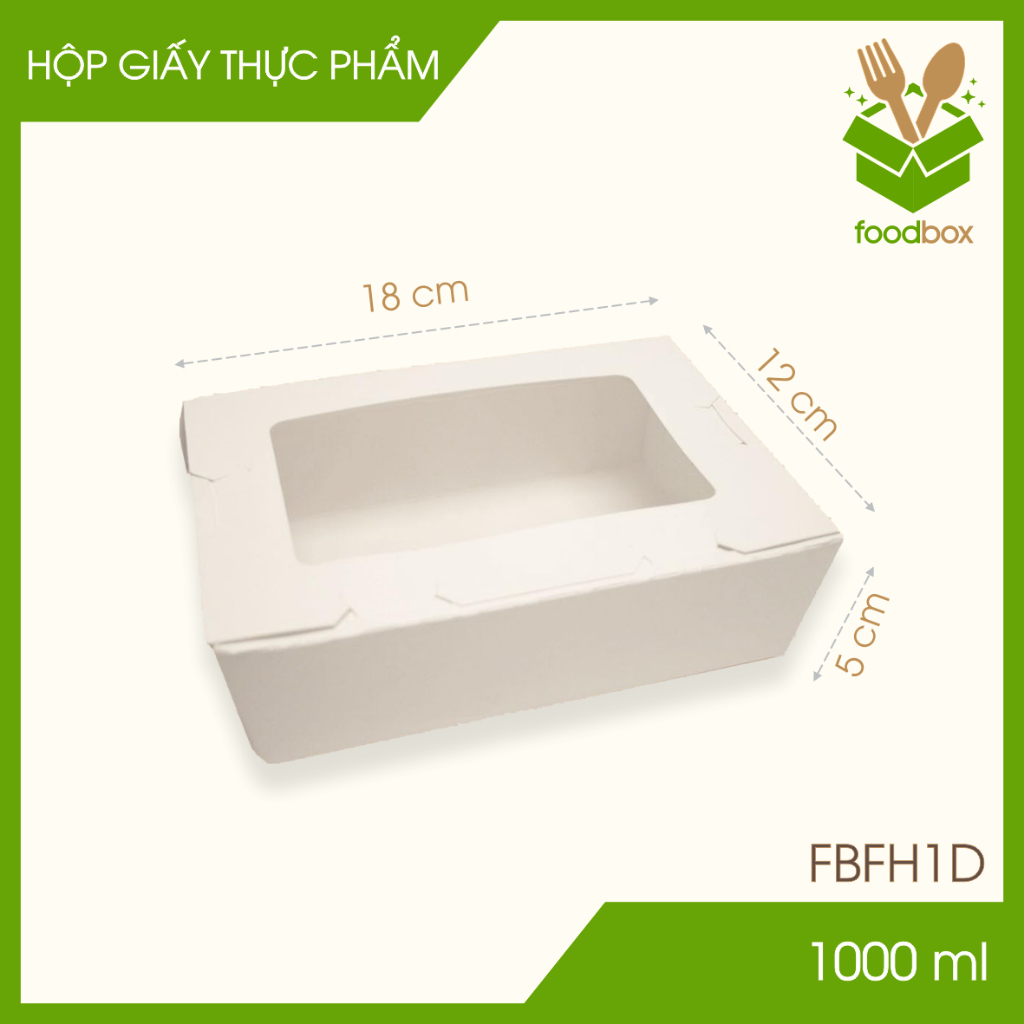 Combo 25 Hộp giấy trắng đựng đồ ăn có cửa sổ - Hộp đựng thực phẩm mang đi - 18x12x5 cm -FB.MFH1D