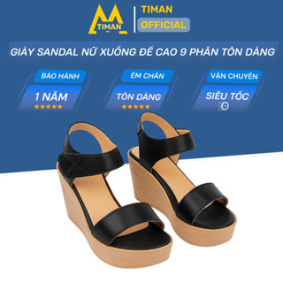 Giày sandal đế xuồng nữ 9 phân cao gót quai ngang đế cao dáng bánh mì bảo hành 1 năm XN248 TIMAN