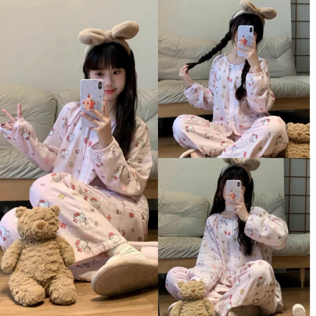 Bộ Ngủ Đũi Pijama Nữ , Bộ Ngủ Đũi Hình Kitty