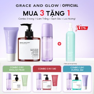 [Tặng Quà] Combo 3in1 Sữa tắm và Lăn khử mùi và Body Mist Grace and Glow nước hoa Trắng da dưỡng ẩm tẩy da chết