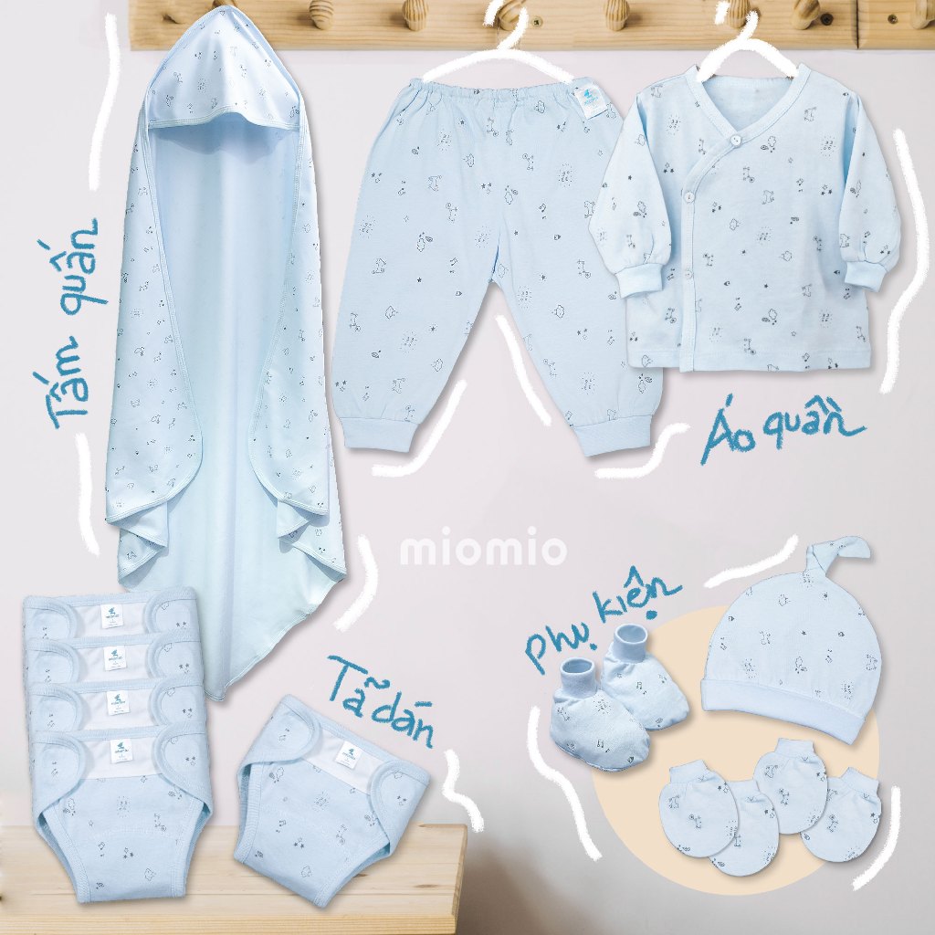 Combo Đi Sinh Cài Lệch MIOMIO [7 Món] , Cho Bé Trai, Bé Gái (NewBorn ), Vải Cotton