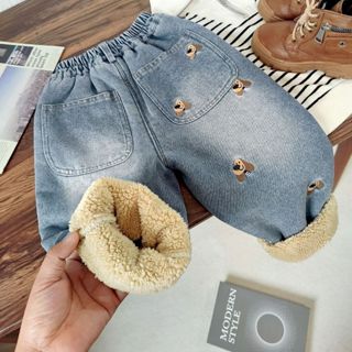  quần bò lót lông bé trai thêu cún dễ thương size 10-30kg 