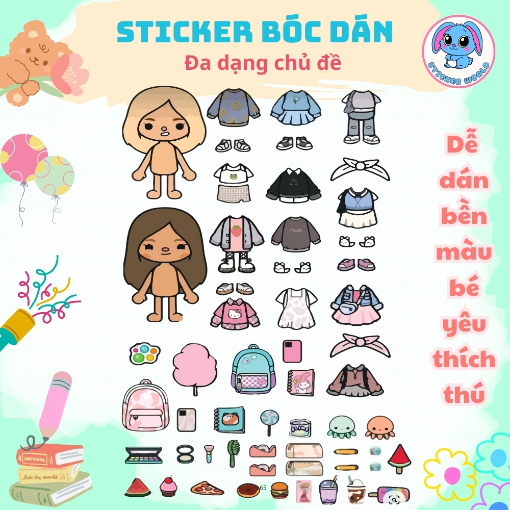 (85B)Bộ Avatar Sticker đồ chơi bóc dán; sách dán hình tương tác cho trẻ