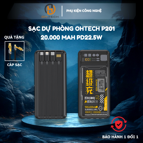 Sạc Dự Phòng OHTECH P201 10000mAh/20.000mAh Sạc Nhanh PD22.5W Bảo Hành 12 Tháng