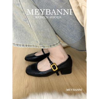 Giày Cao Gót MEYBANNI Mũi Vuông Quai Ngang Phối Khoá Béo Đế Cao 4cm Sang Xịn - D88