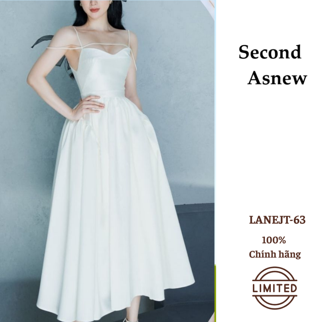 Sale Thanh Lý – LANE JT Đầm Midi Dáng Phồng Cúp Ngực Dây Ngang Màu Trắng LANEJT-63