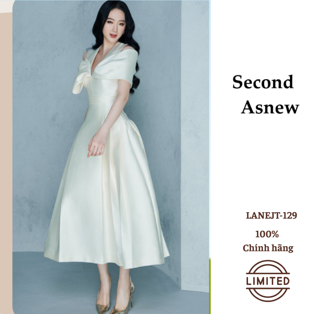 Sale Thanh Lý – LANE JT Đầm Xòe Dáng Dài Cổ Chữ V Màu Trắng LANEJT-129