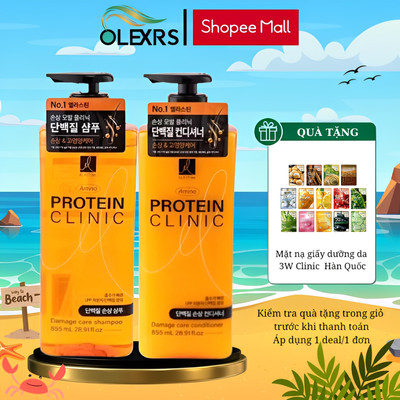 Cặp Gội Xả ELASTINE Protein Clinic Giúp Phục Hồi Tóc Hư Tổn Yếu Gãy Rụng 855ml