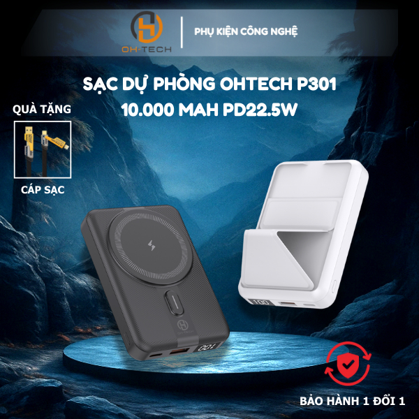 [TẶNG CÁP SẠC] Sạc Dự Phòng OHTECH P301W 10000mAh Không Dây Hỗ Trợ Sạc Nhanh Bảo Hành 12 Tháng | BigBuy360 - bigbuy360.vn