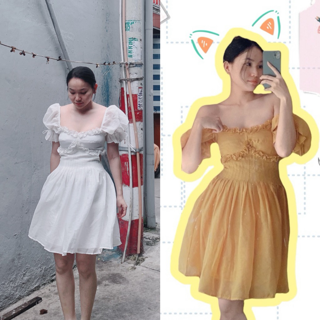 Đầm xoè tay phồng dự tiệc xếp ly ( Hoả tốc HCM )