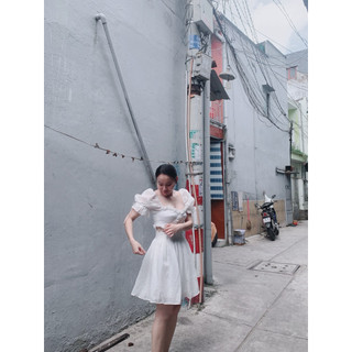 Đầm xoè tay phồng dự tiệc xếp ly ( Hoả tốc HCM )
