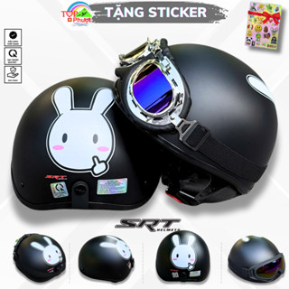 Mũ Bảo Hiểm Cute Nửa Đầu Có Kính Đi Phượt Hình Thỏ Trắng - Nón Việt Nam Sản Xuất, Đạt Chuẩn Kiểm Định