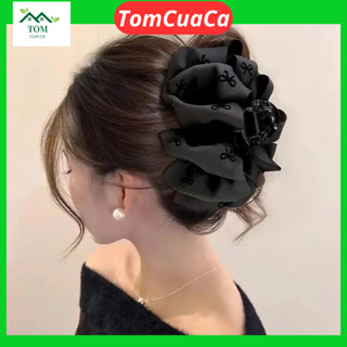  Kẹp tóc to 13cm hình nơ màu đen cao cấp họa tiết bong bóng kẹp tóc càng cua TCC.0019 