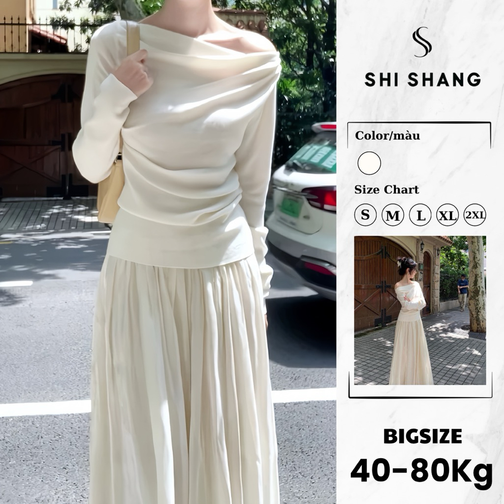 [𝐌ở 𝐁𝐚́𝐧] Set áo lệch vai mix chân váy tơ xoè, Set đồ nữ sang chảnh có Bigsize by Shi Shang | BigBuy360 - bigbuy360.vn