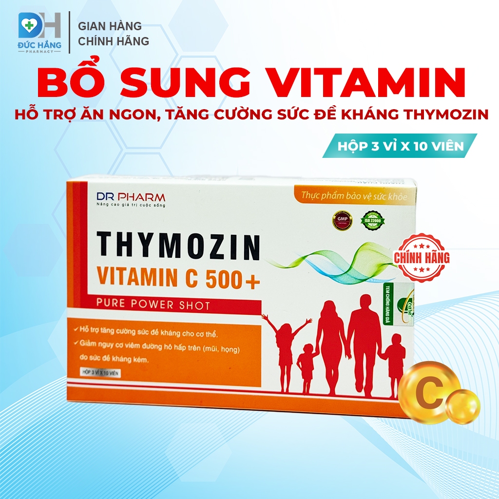Viên uống Thymozin Vitamin C 500+ Dr.Pharm – Tăng cường đề kháng, giảm mệt mỏi (Hộp 3 vỉ x 10 viên)
