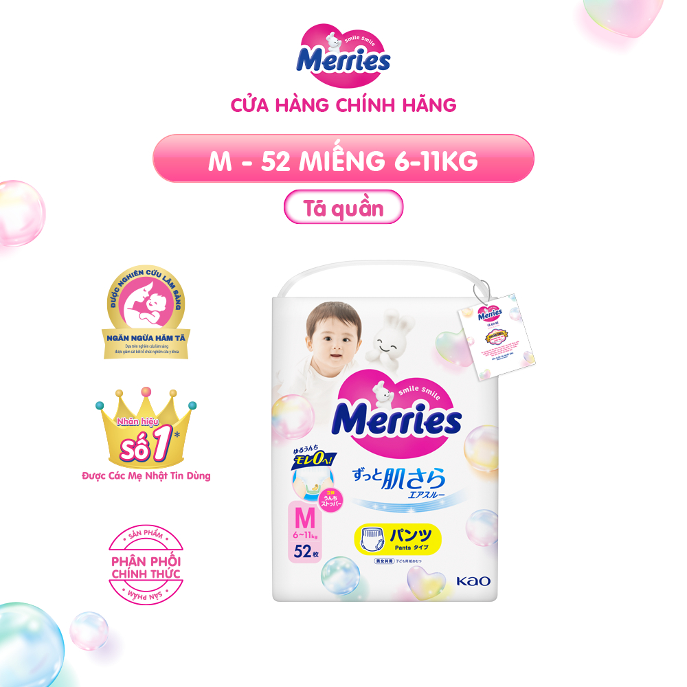Tã/bỉm quần Merries size M - 52 miếng (dành cho bé từ 6 - 11kg)