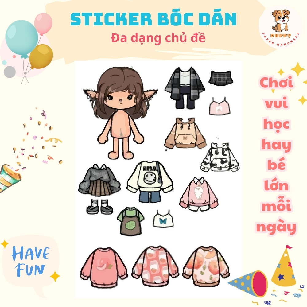 Đồ chơi bóc dán giấy Avatar Sticker - Sticker búp bê thay đồ - rèn luyện khả năng sáng tạo cho trẻ e