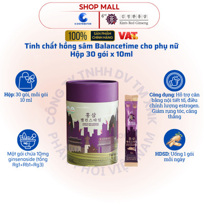 [HỎA TỐC] Kim's Red Ginseng - Tinh chất hồng sâm Balance Time cho phụ nữ - Hộp 30 gói x 10ml - Hàng chính hãng
