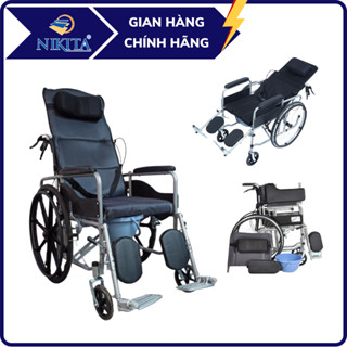 Xe lăn ngả giường bằng cơ chế pittong, dễ sử dụng, có bô vệ sinh, bền chắc, chính hãng Nikita
