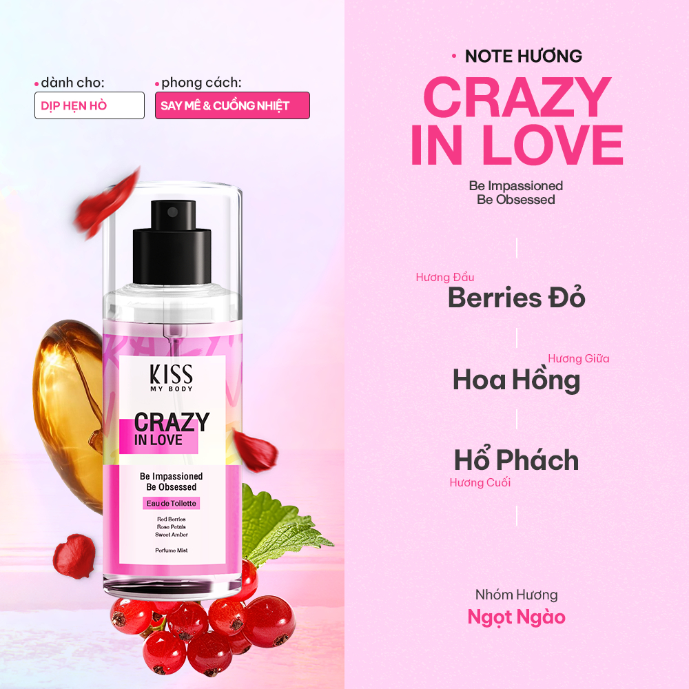 [Võ Hà Linh x Kiss My Body] Bộ Đôi Body Lotion và Body Mist KISS MY BODY Hương Crazy In Love 226g + 